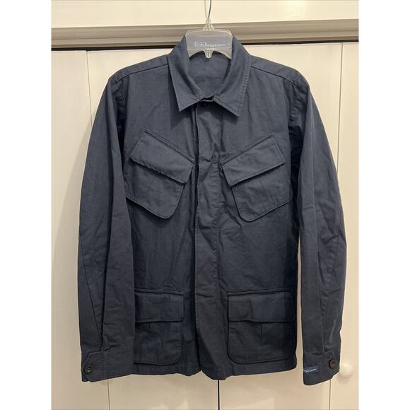 Polo Ralph Lauren Field Military Jacket Blue Sz 38R Canvas Cotton Utility Combat